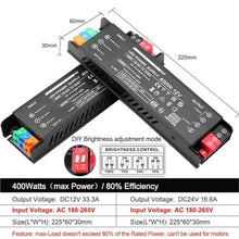 Ultra-Thin and Silent LED Lighting Transformer 60W 100W 200W 300W 400W AC100-265V to DC 12V 24V Light Strip Power adapte(400W AC180-265V,DC 24V)