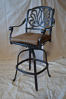 Patio Land Elizabeth Outdoor Patio Swivel Bar Stools 30" Cast Aluminum Dark Bronze Sunbrella Sesame