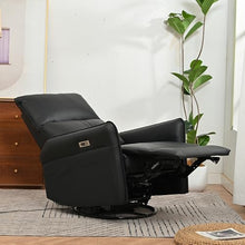 GDFStudio 270° Power Swivel Rocker Recliner Chair with USB & Type-C Ports, PU Leather Electric Glider Recliner, Upholstered Reclining Armchair with Side Pockets for Living Room, Bedroom, Black