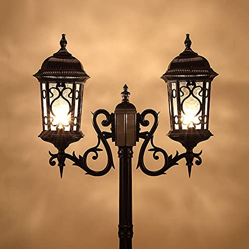 outdoor floor lamp 2 lights outdoor floor lamp, waterproof rust proof aluminum floor lamp, traditional Victoria lawn lighting, pillar glowing garden decoration, lumi column