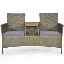DUYHBAWRS 2-Person Patio Rattan Conversation Furniture Set Loveseat Coffee Table