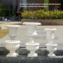 Large Urn Planter – White Vintage Magnesium Oxide Pot with Drainage for Indoor & Outdoor Garden, Entryway, Walkway Decor