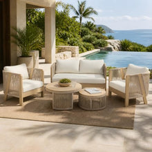 Christopher Knight Home Dalba 4-Seater Patio Furniture Set with Removable Cushion, 5 Piece Outdoor Acacia Wood Conversation Set, Wooden Outdoor Sectional Sofa Set, Beige+Light Teak