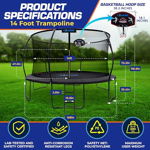 Campior 14ft Pumpkin Trampoline with Basketball Hoop Black