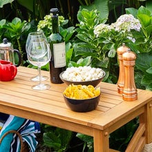 Cambridge Casual Sierra Teak Wood Outdoor Console Table with Accent Wicker, Natural Teak, Narrow Garden Table with Bottom Shelf for Patio, Deck, Entry Way or Poolside – Weather-Resistant