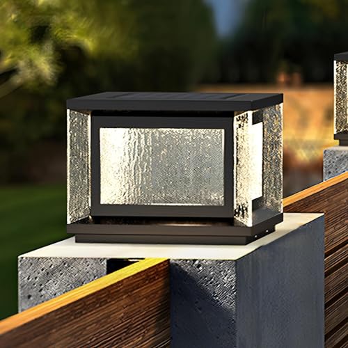 Outdoor Wall Lights Solar Pillar Light Outdoor Column Light Modern Landscape Column Lamp Square Ripple Glass Waterproof Post Light for Garden Yard Porch Walkway Waterproof Pillar Lamp(30cm/11.8in)