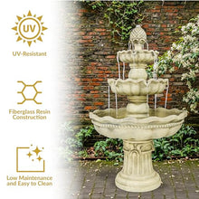 Sunnydaze 51" 3-Tier Large Outdoor Water Fountain, Pineapple Top, Off White