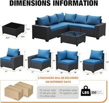 UOPYNE 6-PCS Outdoor Patio Furniture Sets All Weather Outdoor Sofa PE Garden Furniture Wicker Rattan Patio Conversation Set with Glass Table