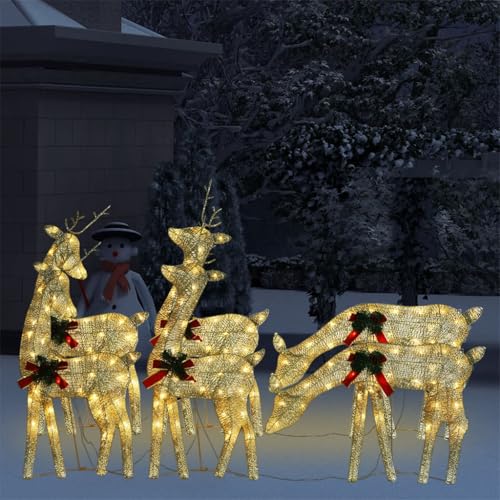 UUGRANDTO Christmas Reindeer Set of 6 Gold Fabric, Steel Medium, Outdoor Indoor Lighted Yard Decor, Warm White LED, Holiday Display