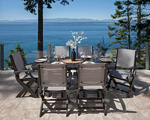 Polywood® Coastal Folding Chair in Slate Grey/Navy Blue Sling