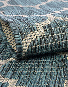 Unique Loom Outdoor Trellis Collection Area Rug - Trellis (Round 13' 0" x 13' 0", Teal/ Gray)