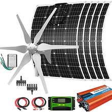 1000W Solar & Wind Power Kits Home Off-Grid System for Charging 12V Battery：400W Wind Turbine Generator + 5 pcs 120W Flexible Mono Solar Panel + Charge Controller+ 1000W 12V Inverter+Accessory