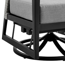 Benzara Nyla 28 Inch Patio Swivel Lounge Chair Wicker Back Aluminum Frame Black Gray