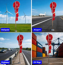 Heavy Duty Wind Sock Waterproof for Direction, Stainless Steel Wind Vane Pole, Wind Direction Flag With Reflective Belt, for Helipad, Oil, Garden(2.6 m pole)