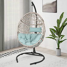Iwicker Outdoor Rattan Egg Hanging Swing Chair with Cushions and Stand (Blue)