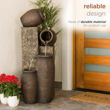 Alpine Corporation GIL140 43" Tall Indoor Outdoor Pottery Fountain with Replaceable LED Lights, Water Feature for Garden, Patio, and Home Decor, Brown