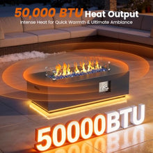 42" Rectangular Outdoor Propane Fire Pit Table with LED for Outside Patio