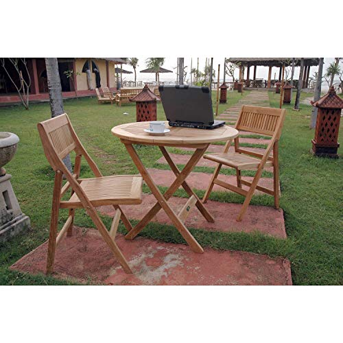 Anderson Teak Windsor Round Bistro Set - Folding Table & Chairs 3-Piece