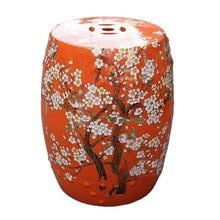 LINKIO Garden Stool Colorful Ceramic Garden Stool with Plum Blossom Design - Decorative Porcelain Cooler Stool for Outdoor and Indoor Use Ottomans(B)