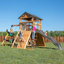 Backyard Discovery Endeavor Cedar Swing Set with Gray Wave Slide