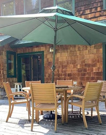 Amazonia Powell 7-Piece Wood Patio Dining Set Round Table with Lazy Susan Light Brown - Teak Finish