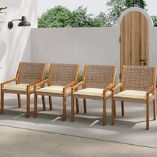 Seeheool Outdoor Dining Chair Set-Acacia Wood and Wicker with Cream Cushion Patio Furniture-Teak Finish & Wicke Brown,Suitable for Large Gatherings-Set of 4(N770P272397G(2-Box))