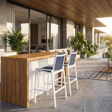 Outdoor Escape Navy Mesh Fabric Outdoor Patio Barstool Set of 2, Cushioned Seating, Contemporary Style, 44.5-Inch Height, 21.5-Inch Wide
