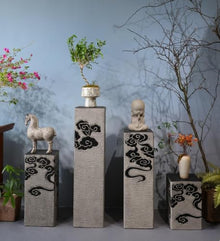 IBCNPABT Chinese Auspicious Cloud Pedestal Stand, Solid Artificial Stone Decorative Display Pillar, Stone‑Textured Plant Stand for Indoor Outdoor Garden Patio Porch Decoration(X-Large)