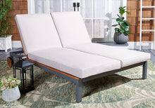 Safavieh Outdoor Collection Jackman Double Lounge Chair with Pull-Out Side Table Grey/Light Grey