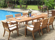 WholesaleTeak New 9 Pc Luxurious Grade-A Teak Dining Set - 94" Rectangle Table and 8 Stacking Arbor Arm Chairs #WHDSABh
