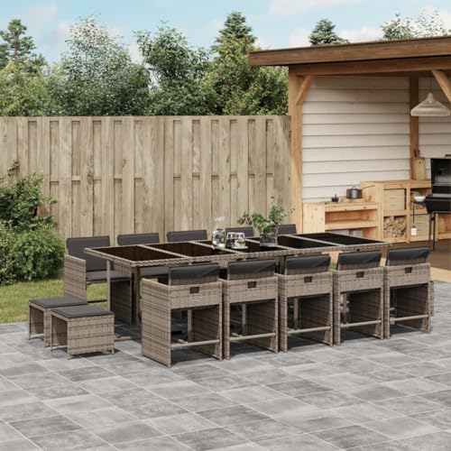 AMBERARD Patio Dining Set Set of 14 Gray PE Rattan 14-Seater Foldable Furniture Set