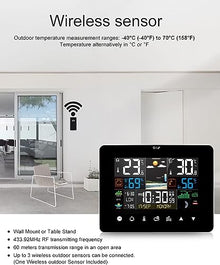 JDXQBLD Weather Station Wireless, Indoor Outdoor Hygrometer, Color Large Display Weather Thermometer with Alert, Barometric Pressure, Alarm Clock, Easy to Set and Table
