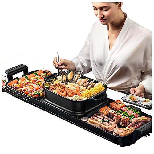 Electric Grill With Hot Pot 2 In 1 Indoor Korean BBQ Grill - Smokeless - 2200W Multifunctional - Ideal For Parties And Gatherings (B)