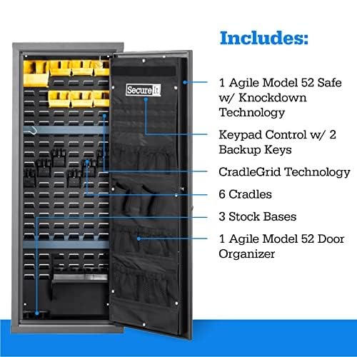 SecureIt Agile Model 52 Pro Gun Safe Grey - Biometric Home Firearm Storage