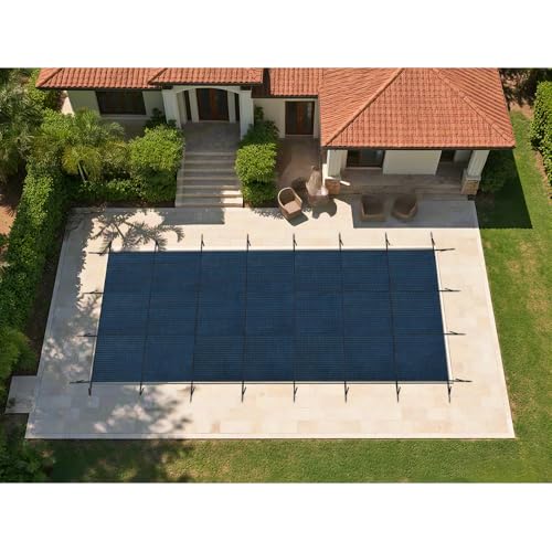 Heavy-Duty Pool Safety Cover with Secure Anchor System for In-Ground Pools, Durable Pool Barrier with Debris-Blocking Mesh & Tension-Fit Design for Family Backyards (30FTx50FT)