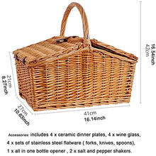 YEDECOR Picnic Basket - Wicker Picnic Basket with Lid and Handle for 4 with Picnic Set - Sturdy Woven Body with Lining for Wedding Gift Garden Outdoor Camping and Party