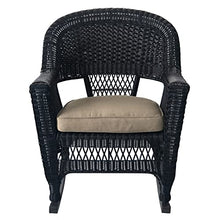 Jeco Rocker Wicker Chair with Tan Cushion, Set of 2, Black