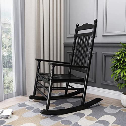 ALIKKA Garden Rocking Chair, Wood High Back Nursing Armchair Seat, Traditional Relax Rocker Deck Chairs for Living Room, Bedroom, Patio and Terrace,Black