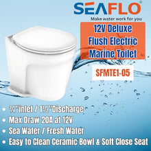 SEAFLO 12V Deluxe Flush Fresh Water Electric Marine Toilet White