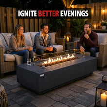 AMS 72" Rectangular Concrete Natural Gas Fire Pit Table Bundle - Dark Gray
