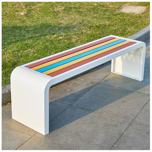 ARMERI Garden Bench for Outdoors, Metal Bench Weatherproof Outdoor Benches, Garden Benche for Garden Patio Porch Park Backyard, Backless Patio Benches,White,100x40x45cm