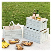 BMXIAJW Camping Portable Picnic Basket Storage Box Folding Large Capacity Thickened With Wooden Cover Car White Finishing Bo