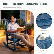 Furnimart Outdoor Rocking Chairs Set of 2 with Side Table, HDPE Oversized Rocking Chair for Adults, High Back Porch Rocker Weather Resistant for Patio, Garden, Lawn, Blue