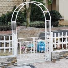 iumLeap W114xH210cm Metal Garden Arch Trellis White Rose Arbor Stand Heavy Duty Wedding Archway with Gate for Climbing Plants Outdoor, Patio, Pergola Arbour