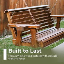 Amish Casual Heavy Duty 700 Lb Capacity Porch Swing with Cup Holders (5 Foot, Cedar Stain) – Wooden Outdoor Roll Back Swing with Hanging Chains – Amish Made in the USA