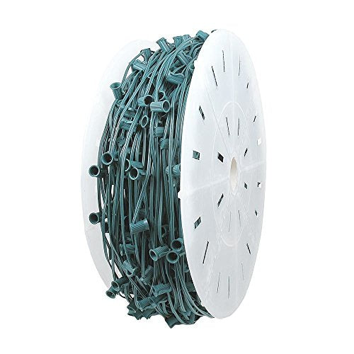 Novelty Lights 1,000 Feet C9/E17 Socketed Light Spool, 24 Inch Spacing Green Wire Bulk Reel, 10 Amp SPT-2 Wire, Commercial Grade, Indoor/Outdoor All Weather, for Cutting Custom Lengths