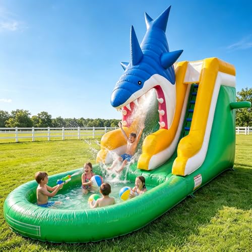 26FT Commercial Grade Inflatable Water Silde with Splash Pool & Climbing Wall, Commercial PVC Water Slide for Backyard Fun, Durable Water Slide Bounce House with 950W Blower for Kids & Family