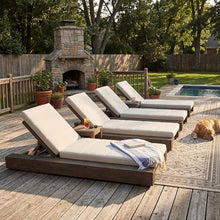 Christopher Knight Home Tory Acacia Wood Chaise Lounge Chair Outdoor Set of 4, Poolside Sun Lounger Recliner, Patio Outdoor Chaise Lounge with Cushions, Adjustable Backrest Lounge Sofa, Grey+Beige