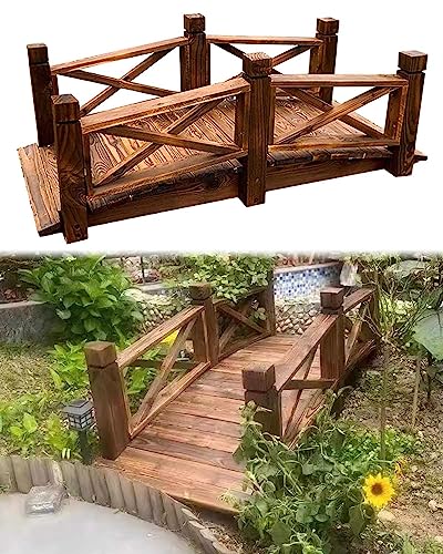 Katzowen Wooden Garden Bridge Garden Bridges Outdoor Pond Bridge, Small Wooden Bridge for Garden Yard Creek, 140cm Footbridge with Rails, Decorative Little Bridges to Walk on