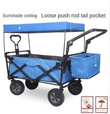 CWENZXDIA Garden Wagon Folding Garden Trolley Cart with Roof Wheels Brake Transport Metal Steel for Camping Utility Cart(Green)